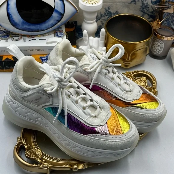 🆕 KURT GEIGER LONDON 🧿 NWOB Kensington Pump Sneaker - White Multi - Sz 39 - Picture 5 of 16